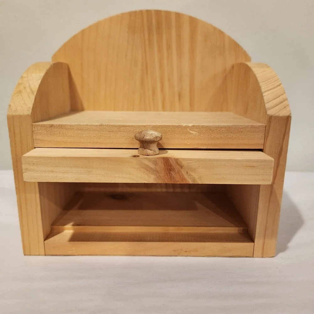 Cottagecore, Rustic Wood Shelf with Hidden Cubbie Natural Wood Tabletop